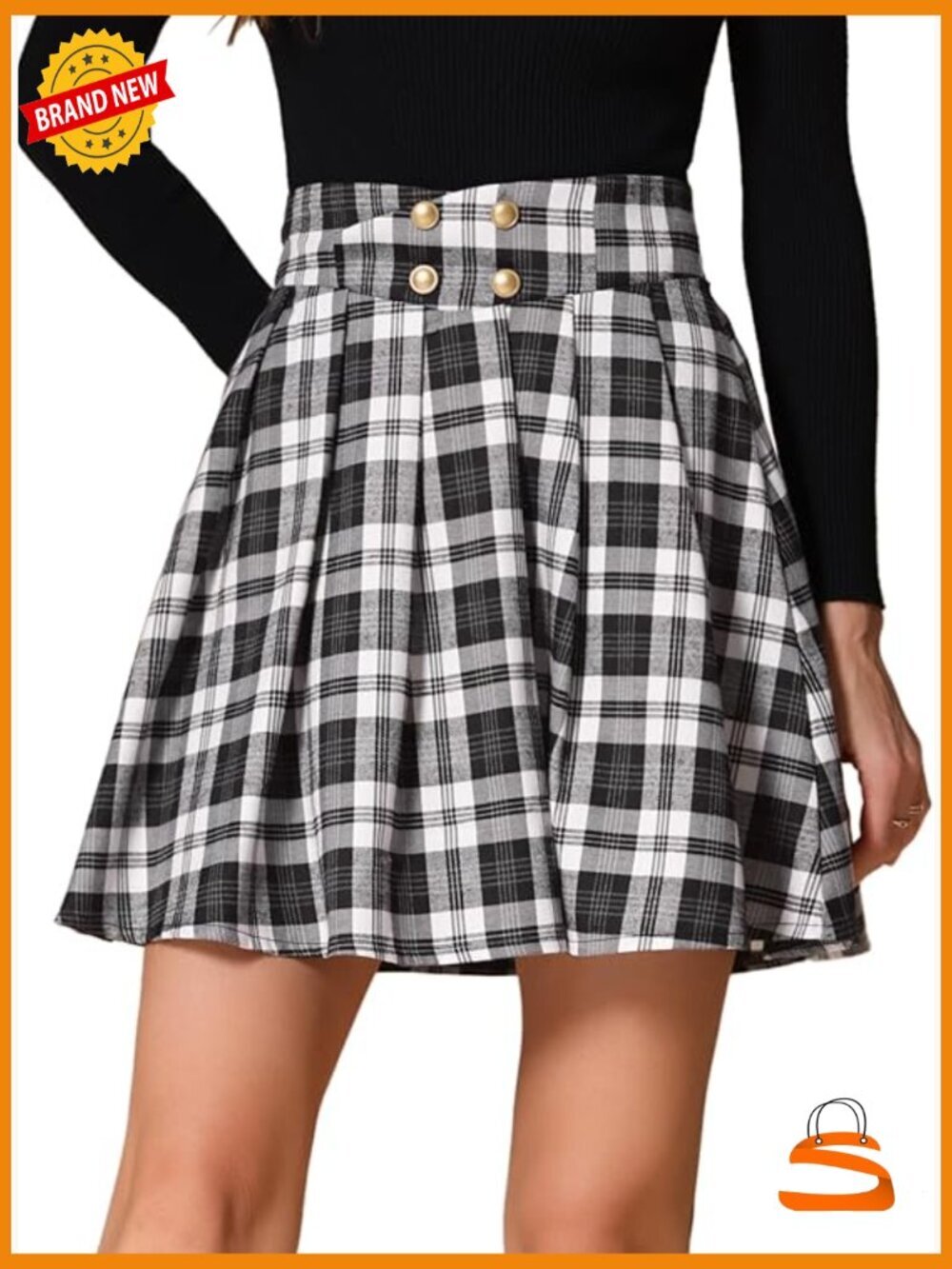 Plaid Mini Skirt A-Line Vintage High Waist Pleated Skater Skirt
